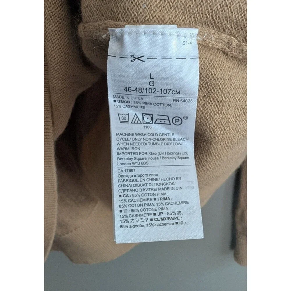 Banana Republic Mens Large Silk Cotton Cashmere V-Neck Sweater Tan Camel Brown L